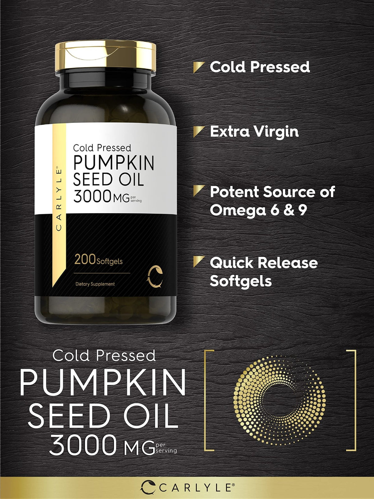 Carlyle Pumpkin Seed Oil Capsules | 3000mg | 200 Softgels | Essential Fatty Acids | Cold Pressed Dietary Supplement | Non-GMO and Gluten Free Formula - FENGGESTORE20