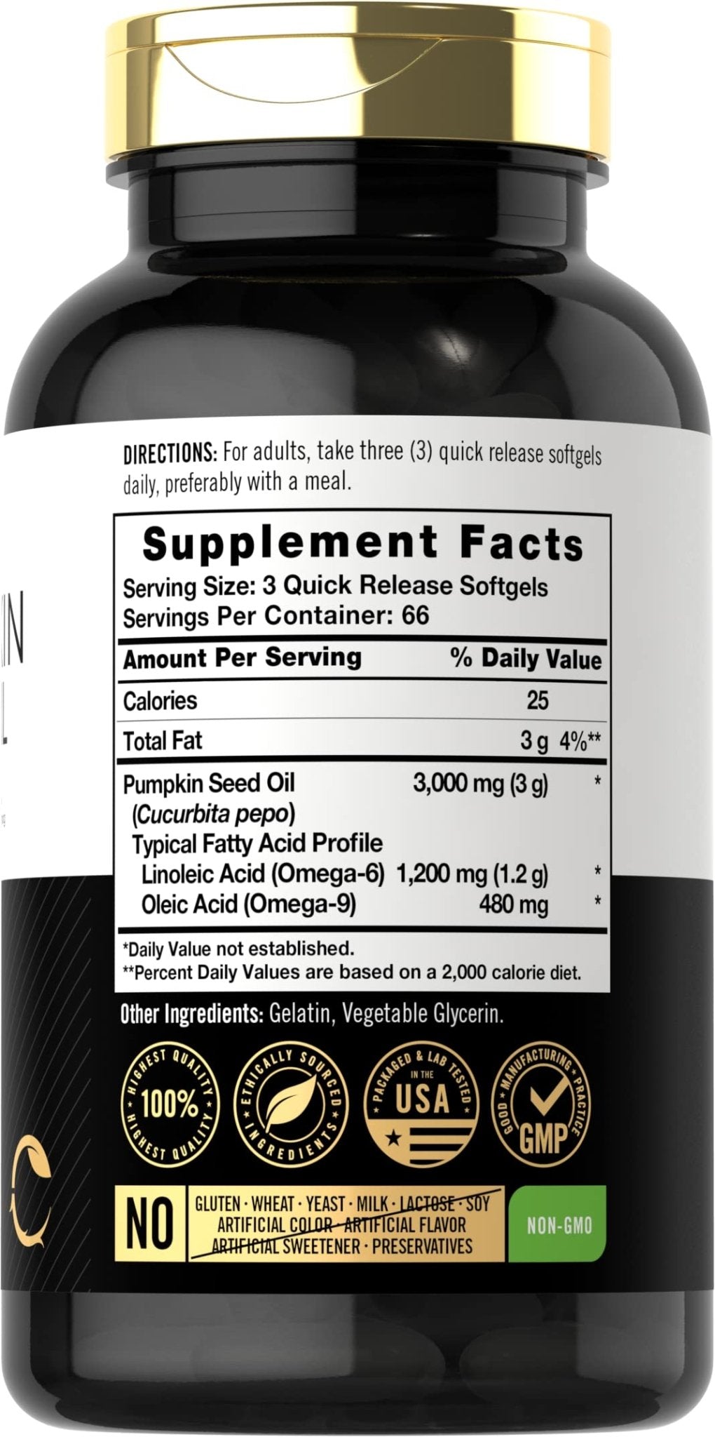 Carlyle Pumpkin Seed Oil Capsules | 3000mg | 200 Softgels | Essential Fatty Acids | Cold Pressed Dietary Supplement | Non-GMO and Gluten Free Formula - FENGGESTORE20