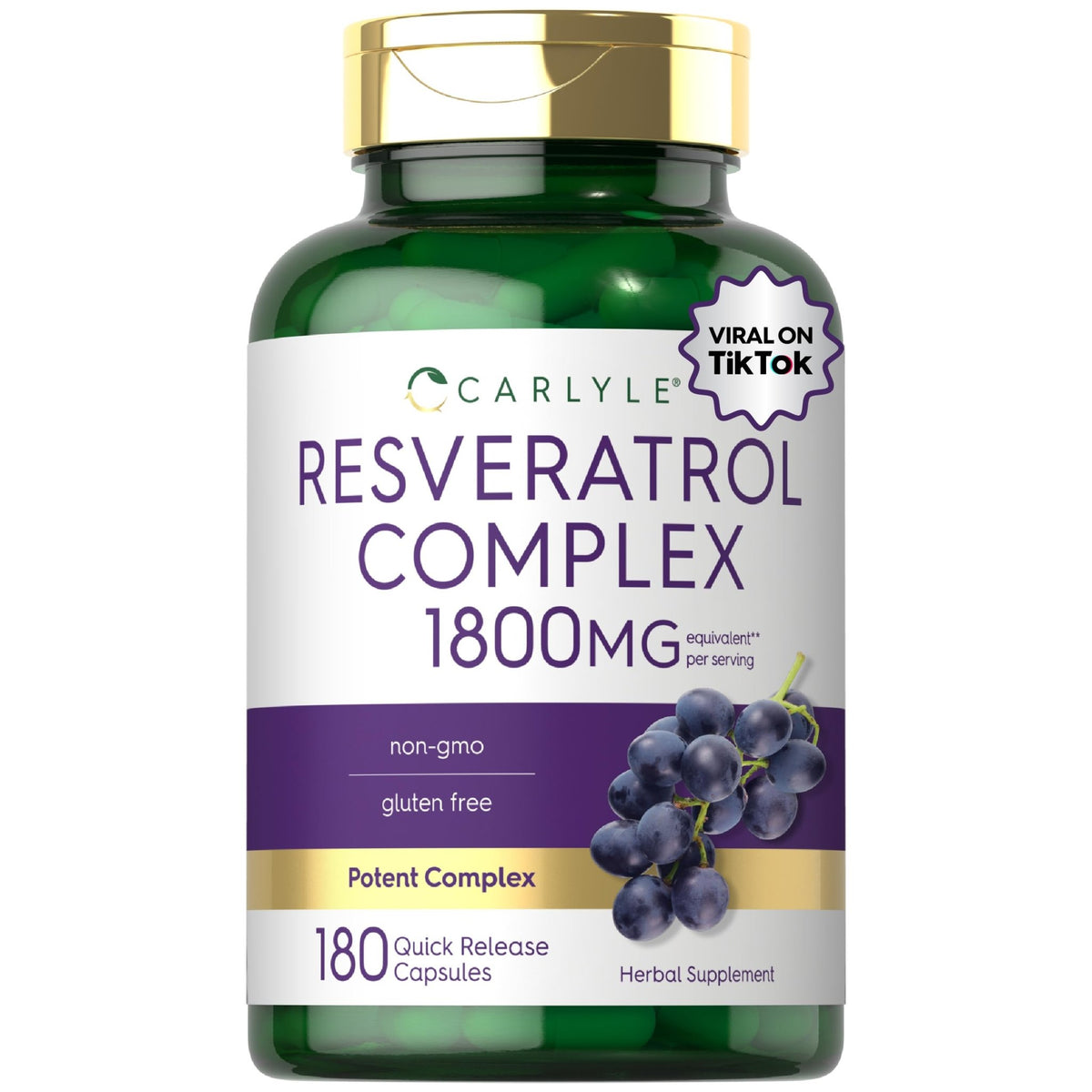 Carlyle Resveratrol Complex - 180 Capsules - Trans Resveratrol Supplement with Grape Seed Extract - Non GMO, Gluten Free - FENGGESTORE20