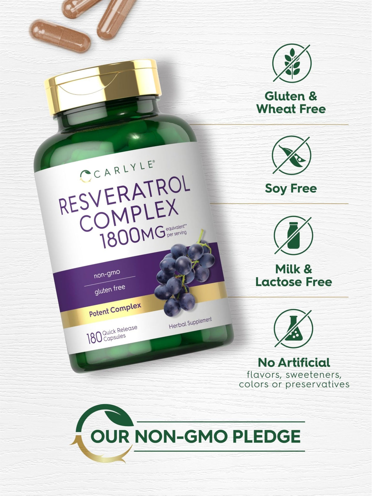 Carlyle Resveratrol Complex - 180 Capsules - Trans Resveratrol Supplement with Grape Seed Extract - Non GMO, Gluten Free - FENGGESTORE20