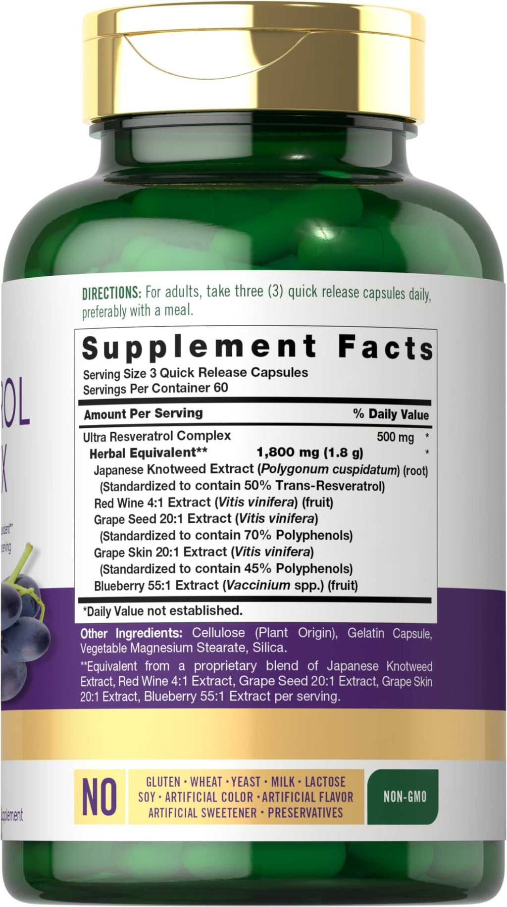 Carlyle Resveratrol Complex - 180 Capsules - Trans Resveratrol Supplement with Grape Seed Extract - Non GMO, Gluten Free - FENGGESTORE20