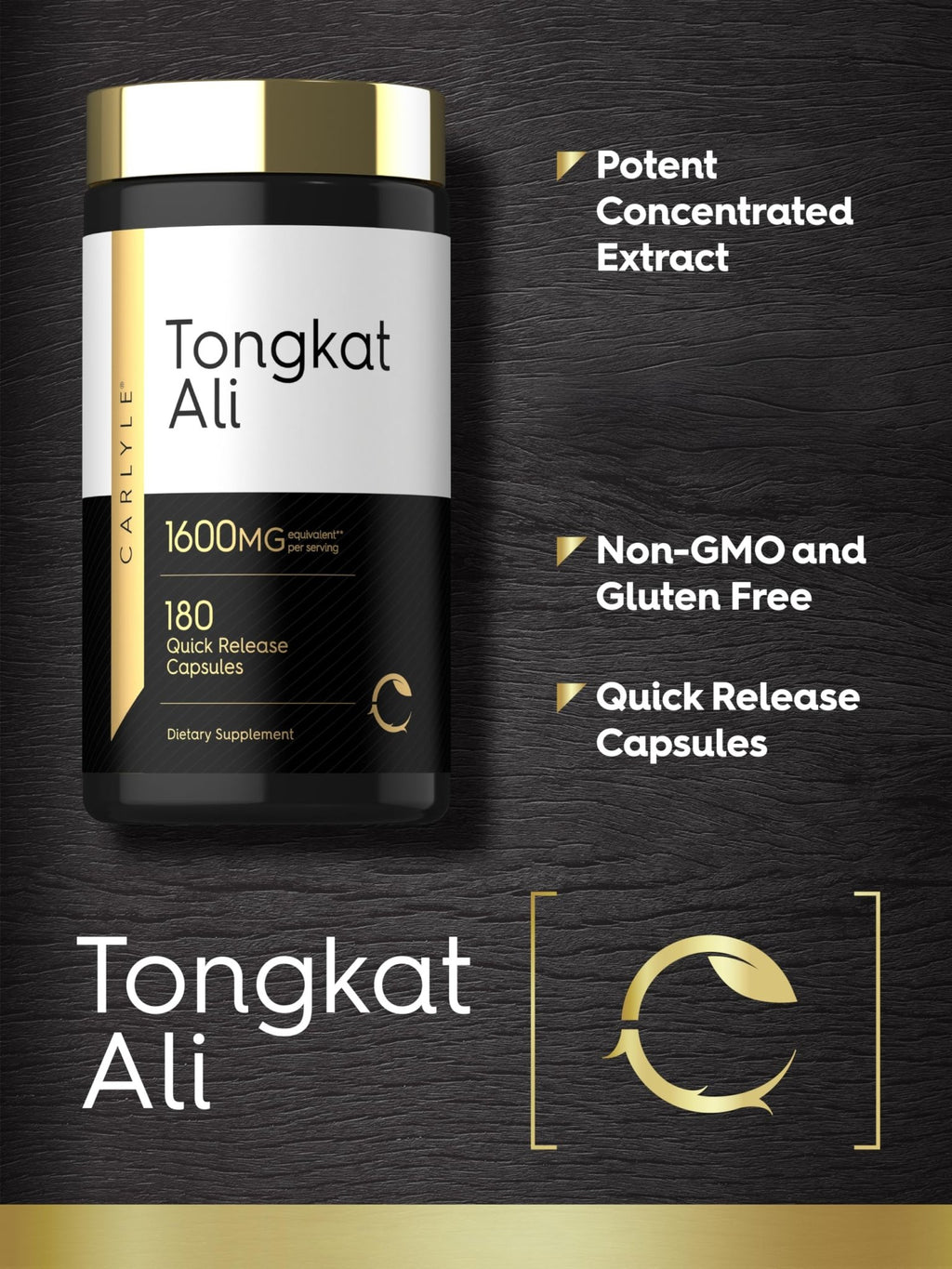 Carlyle Tongkat Ali | 180 Quick Release Capsules | Non-GMO and Gluten Free Supplement - FENGGESTORE20