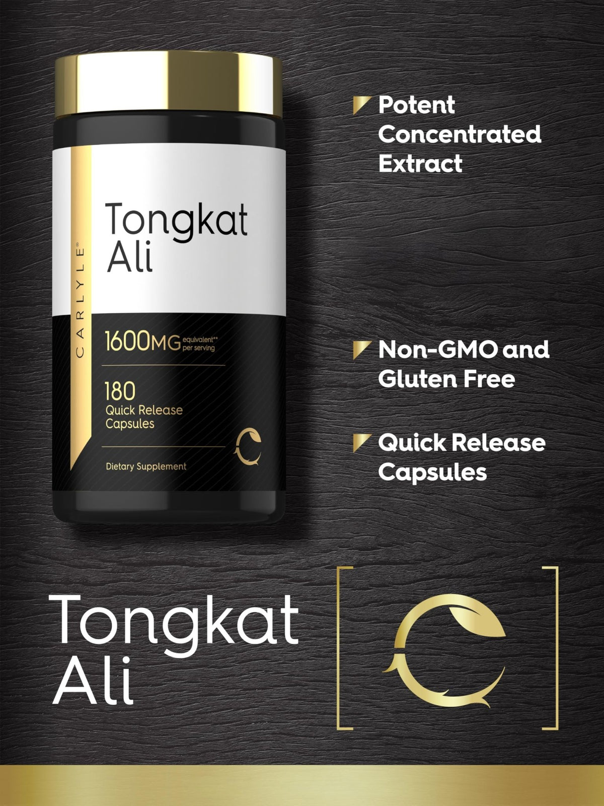 Carlyle Tongkat Ali | 180 Quick Release Capsules | Non-GMO and Gluten Free Supplement - FENGGESTORE20