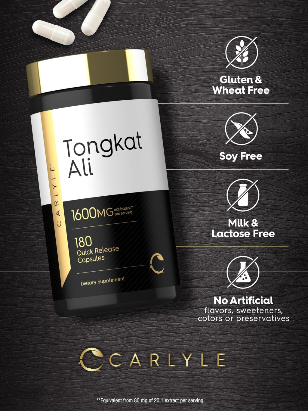 Carlyle Tongkat Ali | 180 Quick Release Capsules | Non-GMO and Gluten Free Supplement - FENGGESTORE20