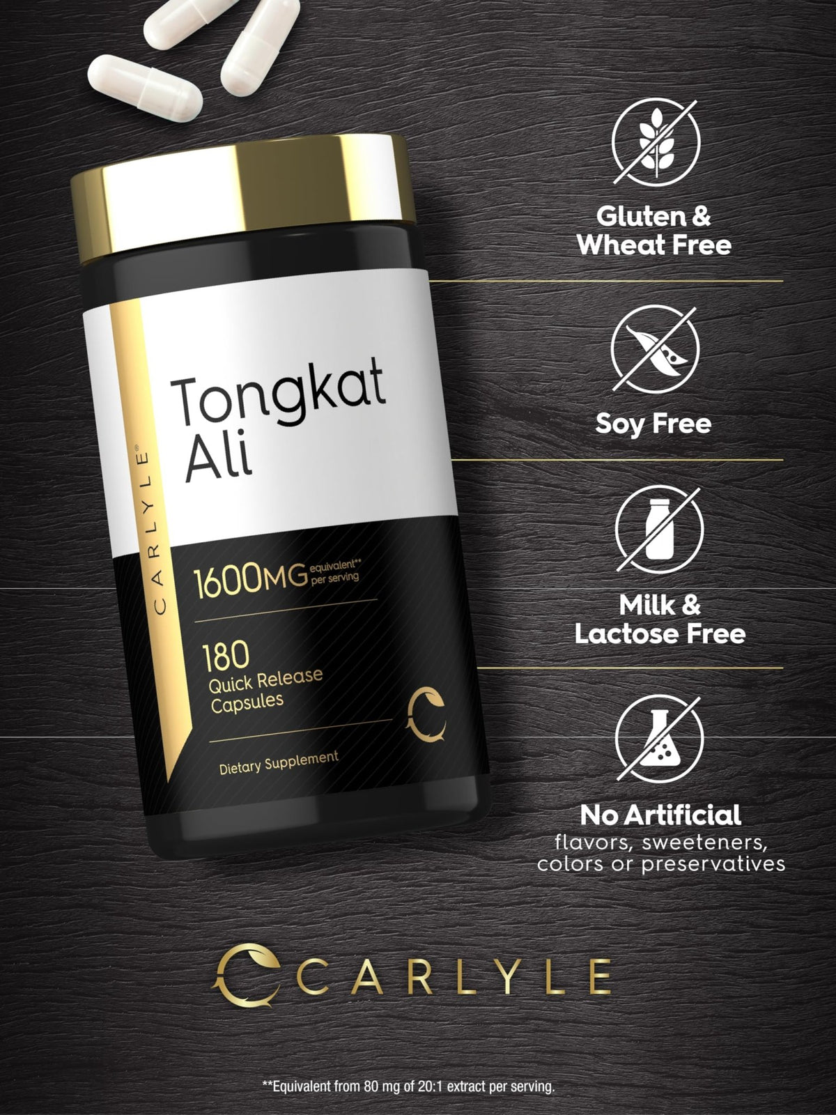 Carlyle Tongkat Ali | 180 Quick Release Capsules | Non-GMO and Gluten Free Supplement - FENGGESTORE20