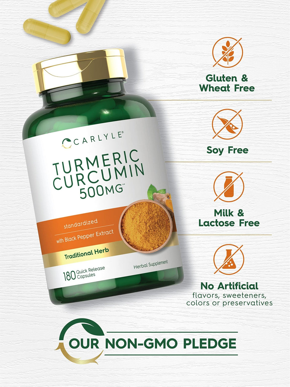 Carlyle Turmeric Curcumin Supplement | 180 Capsules | with Black Pepper Extract | Non-GMO & Gluten Free - FENGGESTORE20