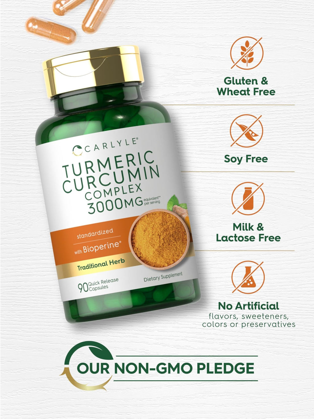 Carlyle Turmeric Curcumin with Black Pepper | 90 Powder Capsules | Complex Supplement with Bioperine | Non-GMO, Gluten Free - FENGGESTORE20