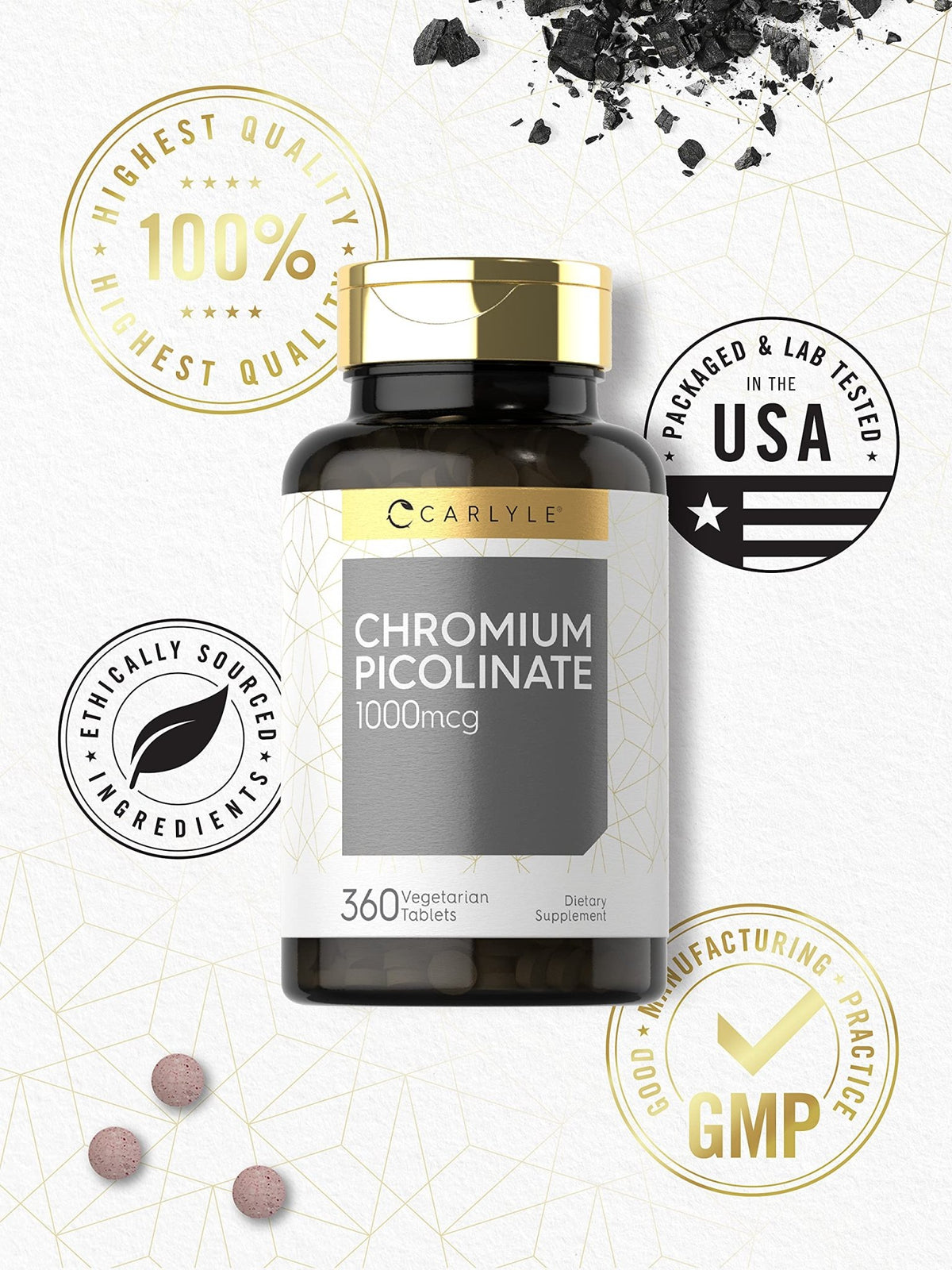 Carlyle Ultra Chromium Picolinate 1000mcg | 360 Tablets | Vegetarian, Non-GMO, Gluten Free - FENGGESTORE20