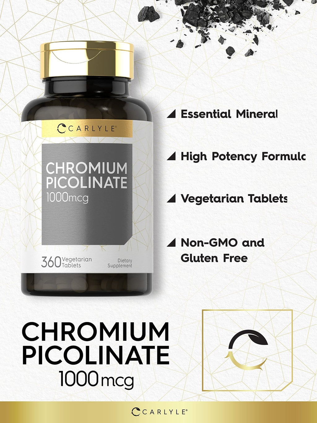 Carlyle Ultra Chromium Picolinate 1000mcg | 360 Tablets | Vegetarian, Non-GMO, Gluten Free - FENGGESTORE20