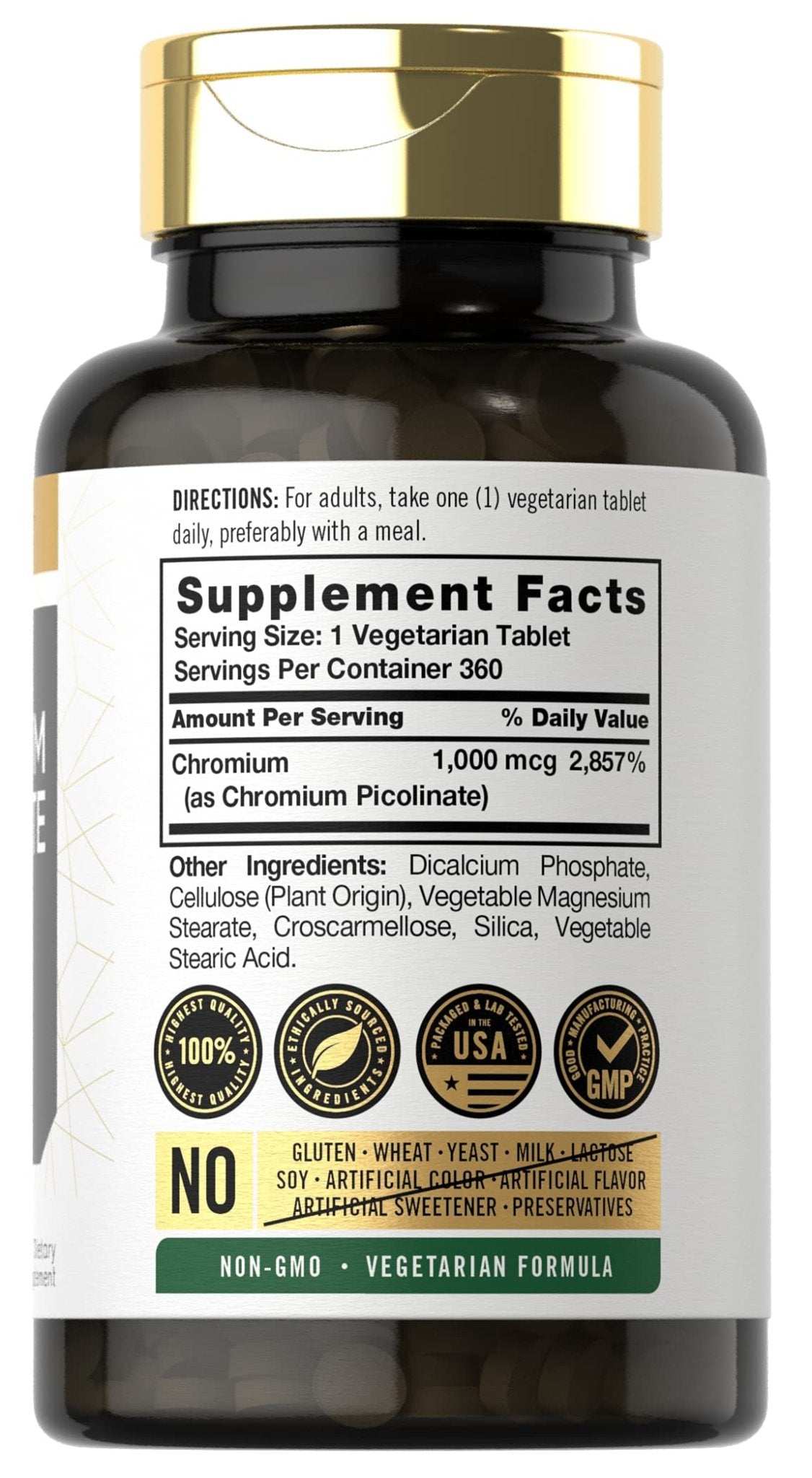 Carlyle Ultra Chromium Picolinate 1000mcg | 360 Tablets | Vegetarian, Non-GMO, Gluten Free - FENGGESTORE20