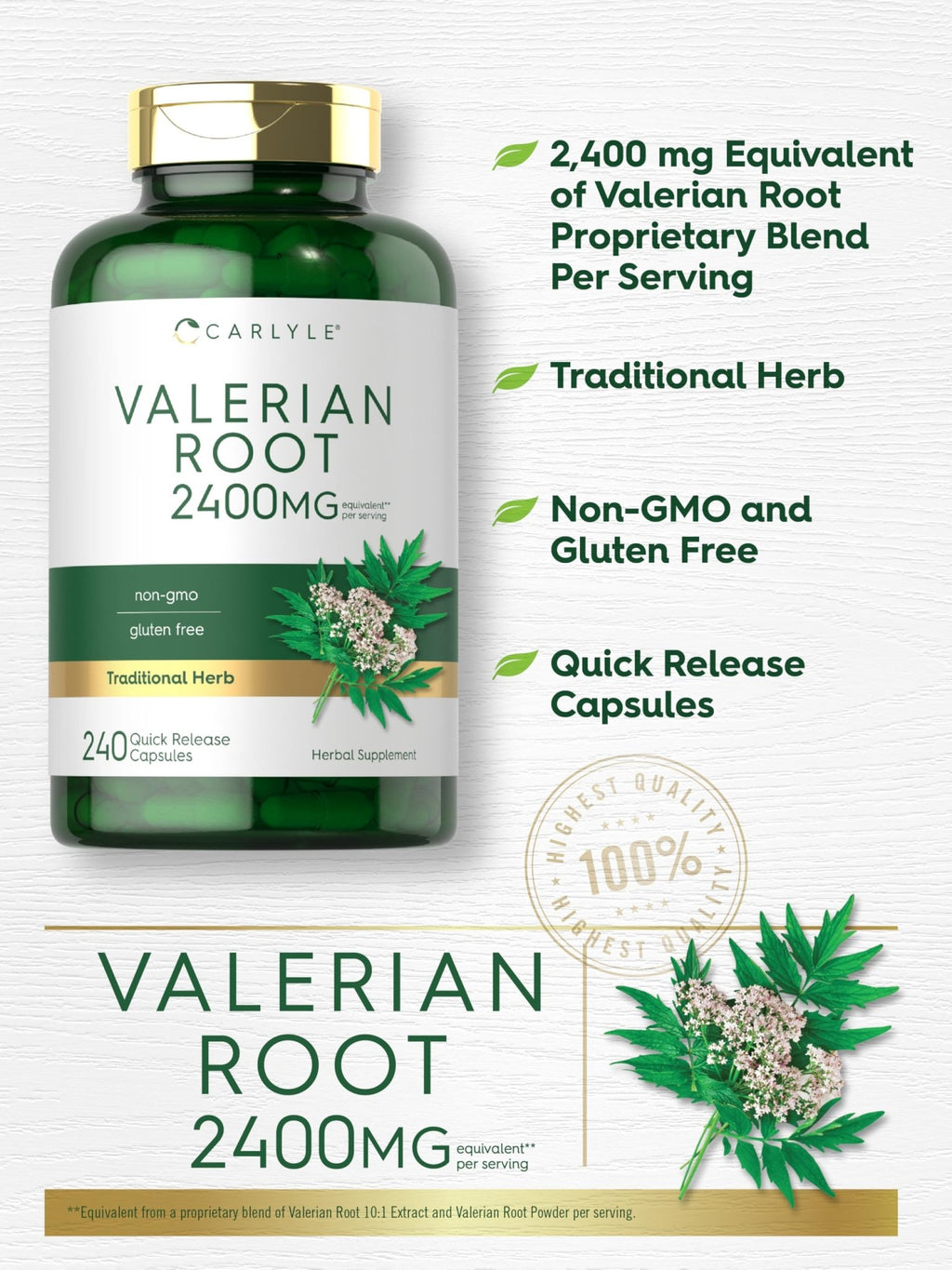 Carlyle Valerian Root Capsules | 240 Count | Herb Extract Supplement | Non-GMO, Gluten Free - FENGGESTORE20