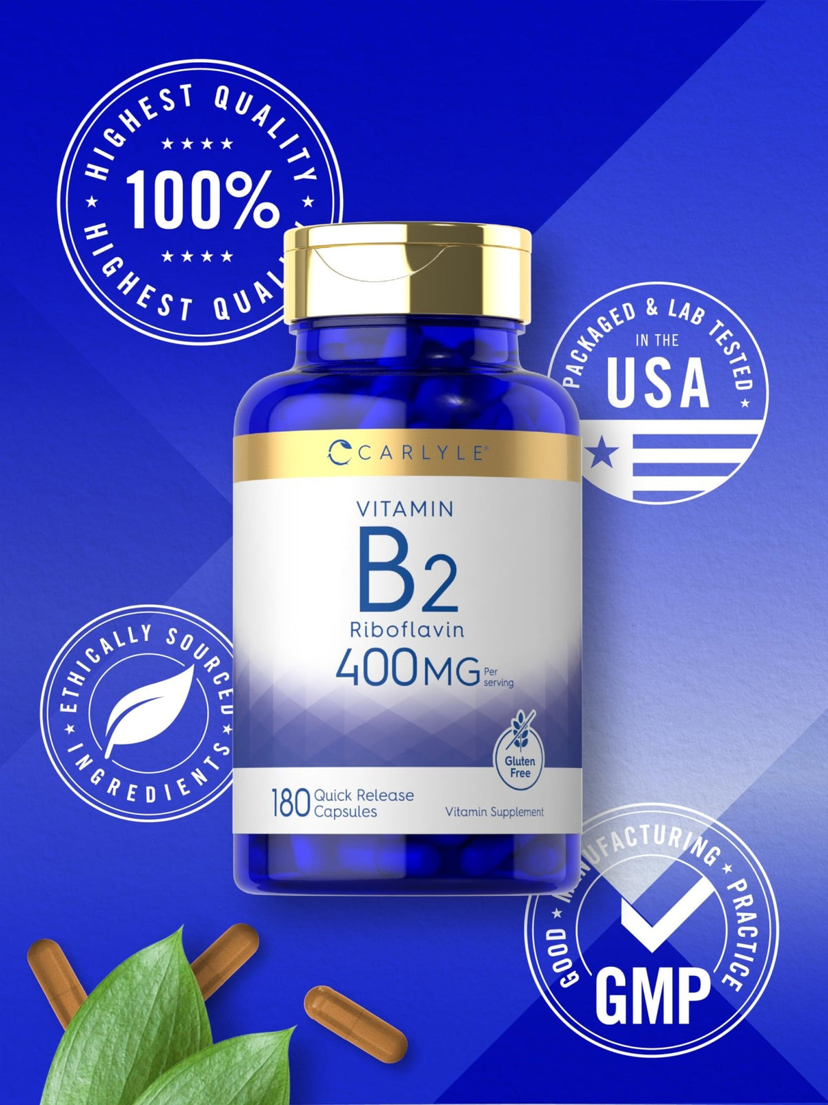 Carlyle Vitamin B-2 400mg | 180 Count | Non-GMO, Gluten Free Supplement | B2 Riboflavin - FENGGESTORE20
