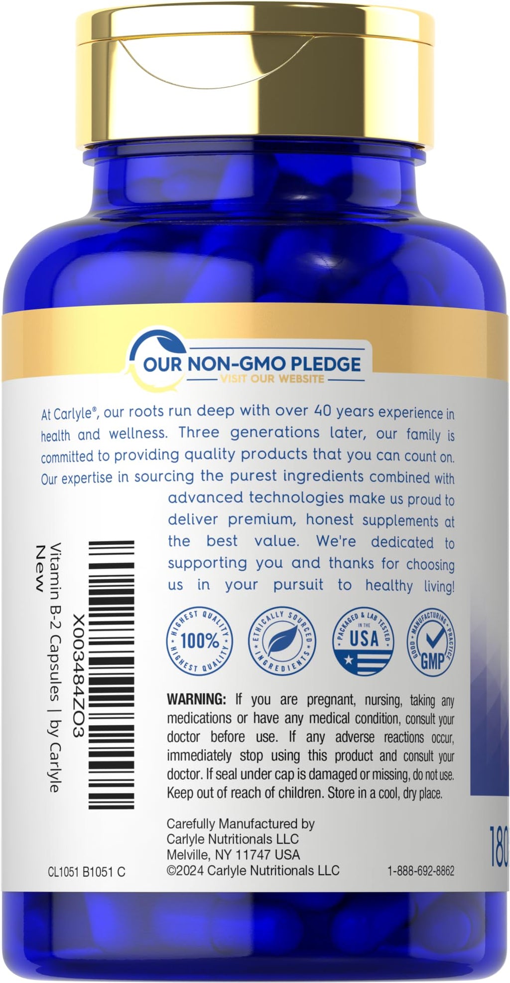 Carlyle Vitamin B-2 400mg | 180 Count | Non-GMO, Gluten Free Supplement | B2 Riboflavin - FENGGESTORE20