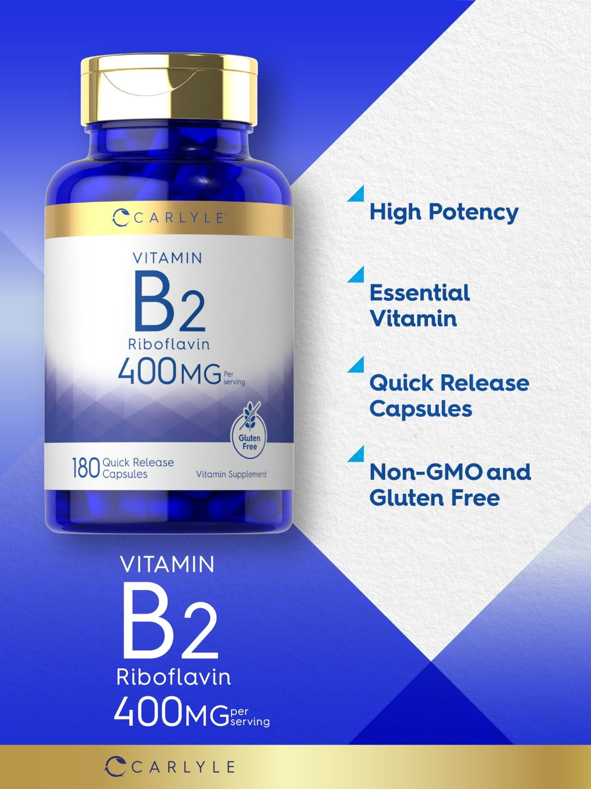 Carlyle Vitamin B-2 400mg | 180 Count | Non-GMO, Gluten Free Supplement | B2 Riboflavin - FENGGESTORE20