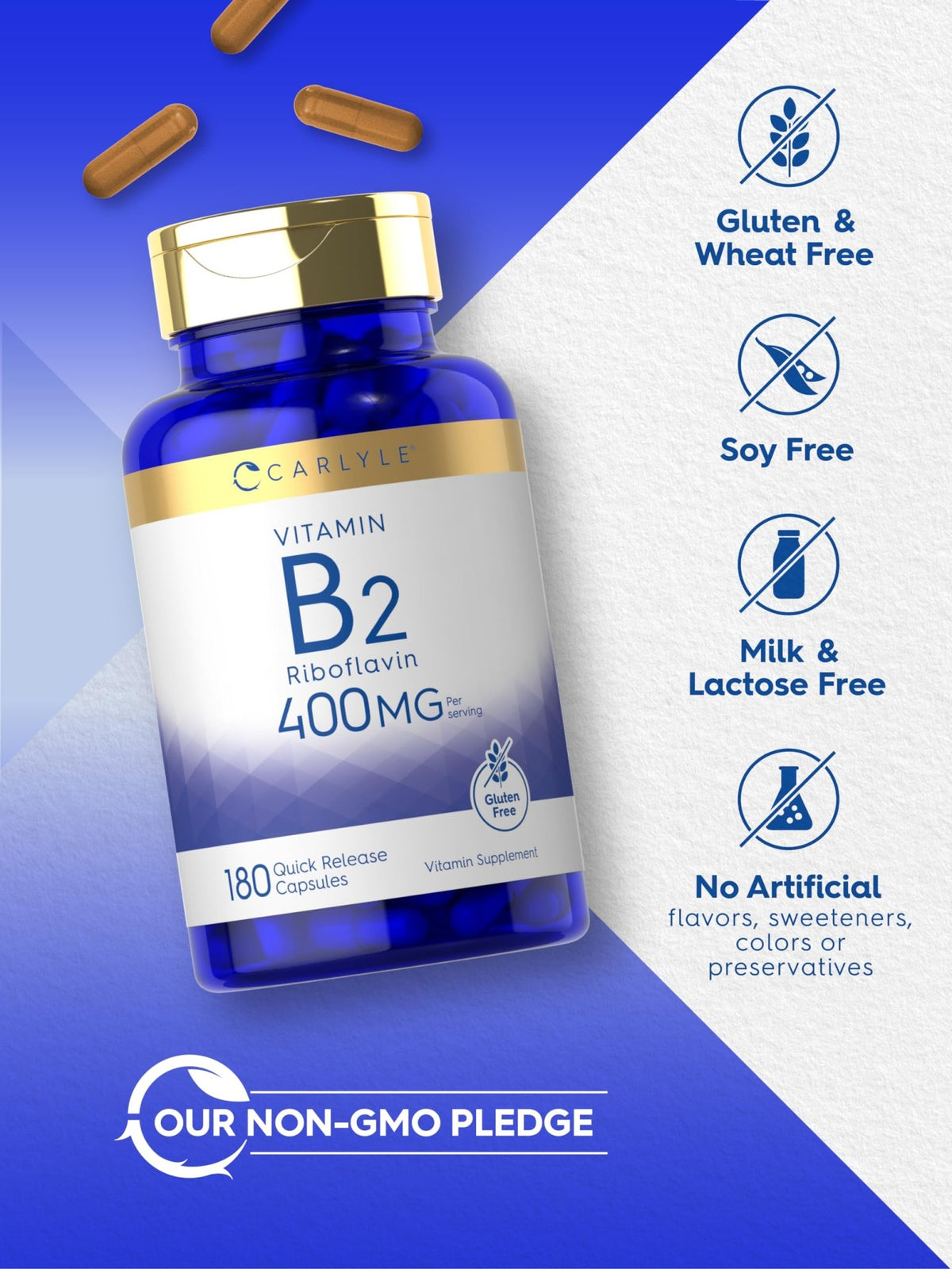 Carlyle Vitamin B-2 400mg | 180 Count | Non-GMO, Gluten Free Supplement | B2 Riboflavin - FENGGESTORE20