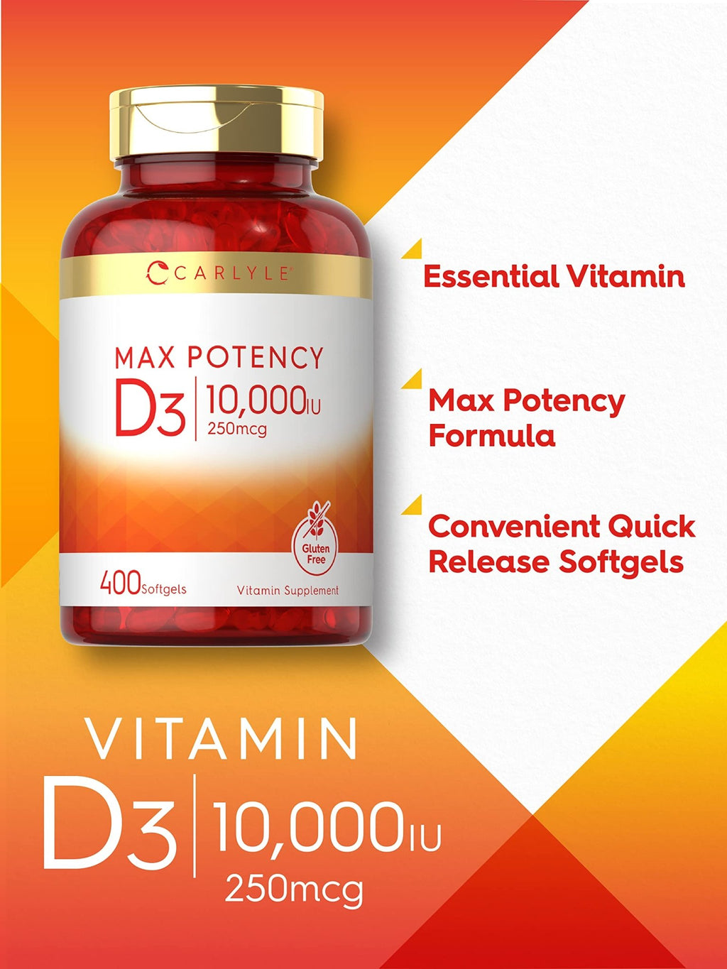Carlyle Vitamin D 10000 IU 400 Softgels | Value Size | Max Potency | Non-GMO, Gluten Free Supplement - FENGGESTORE20