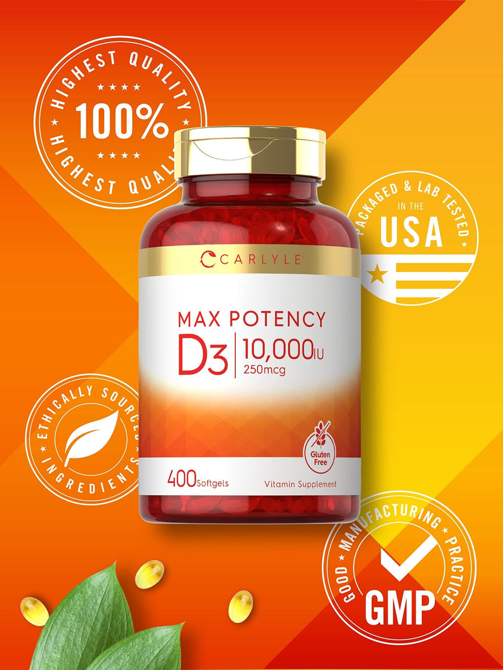 Carlyle Vitamin D 10000 IU 400 Softgels | Value Size | Max Potency | Non-GMO, Gluten Free Supplement - FENGGESTORE20