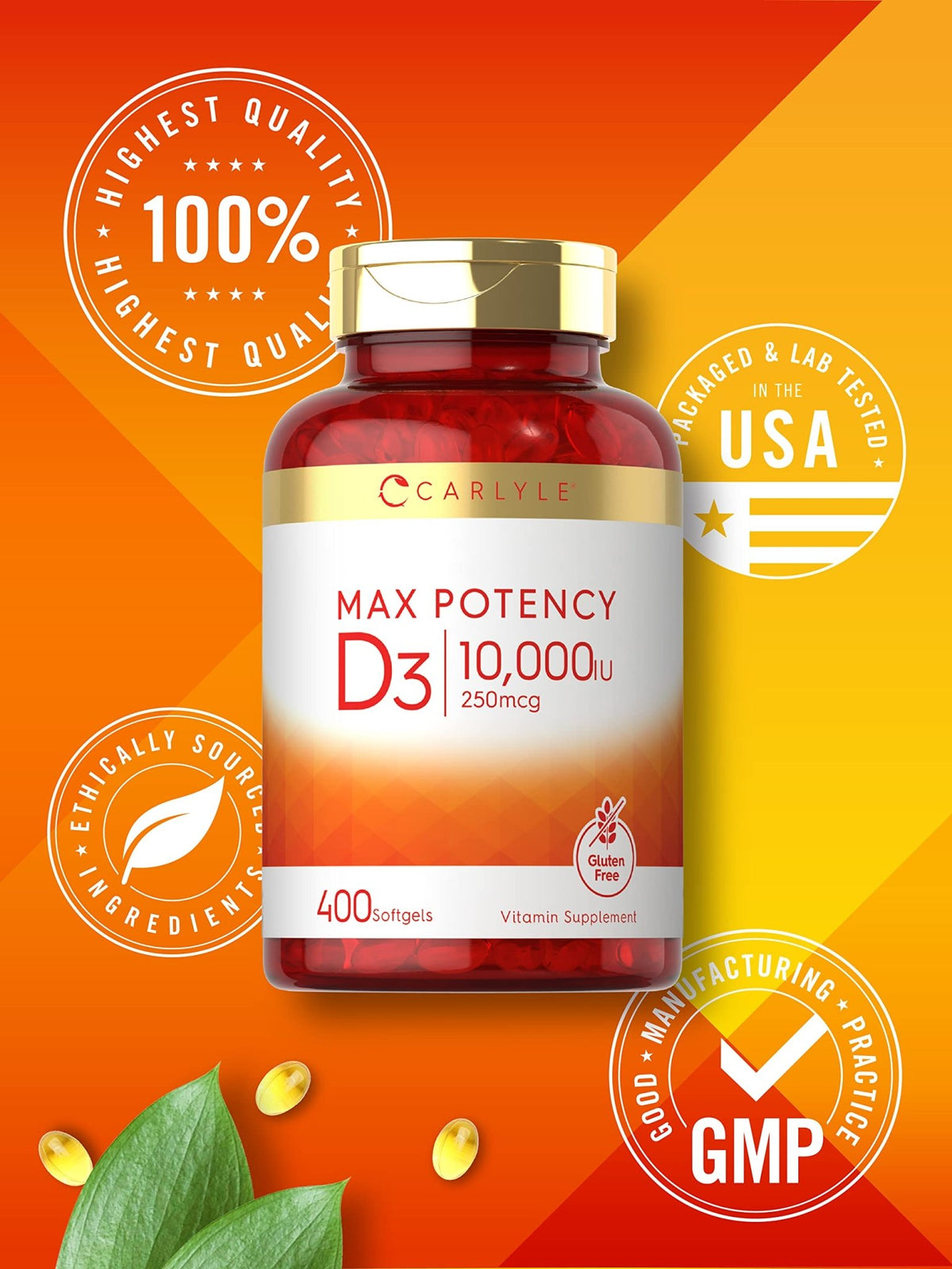 Carlyle Vitamin D 10000 IU 400 Softgels | Value Size | Max Potency | Non-GMO, Gluten Free Supplement - FENGGESTORE20