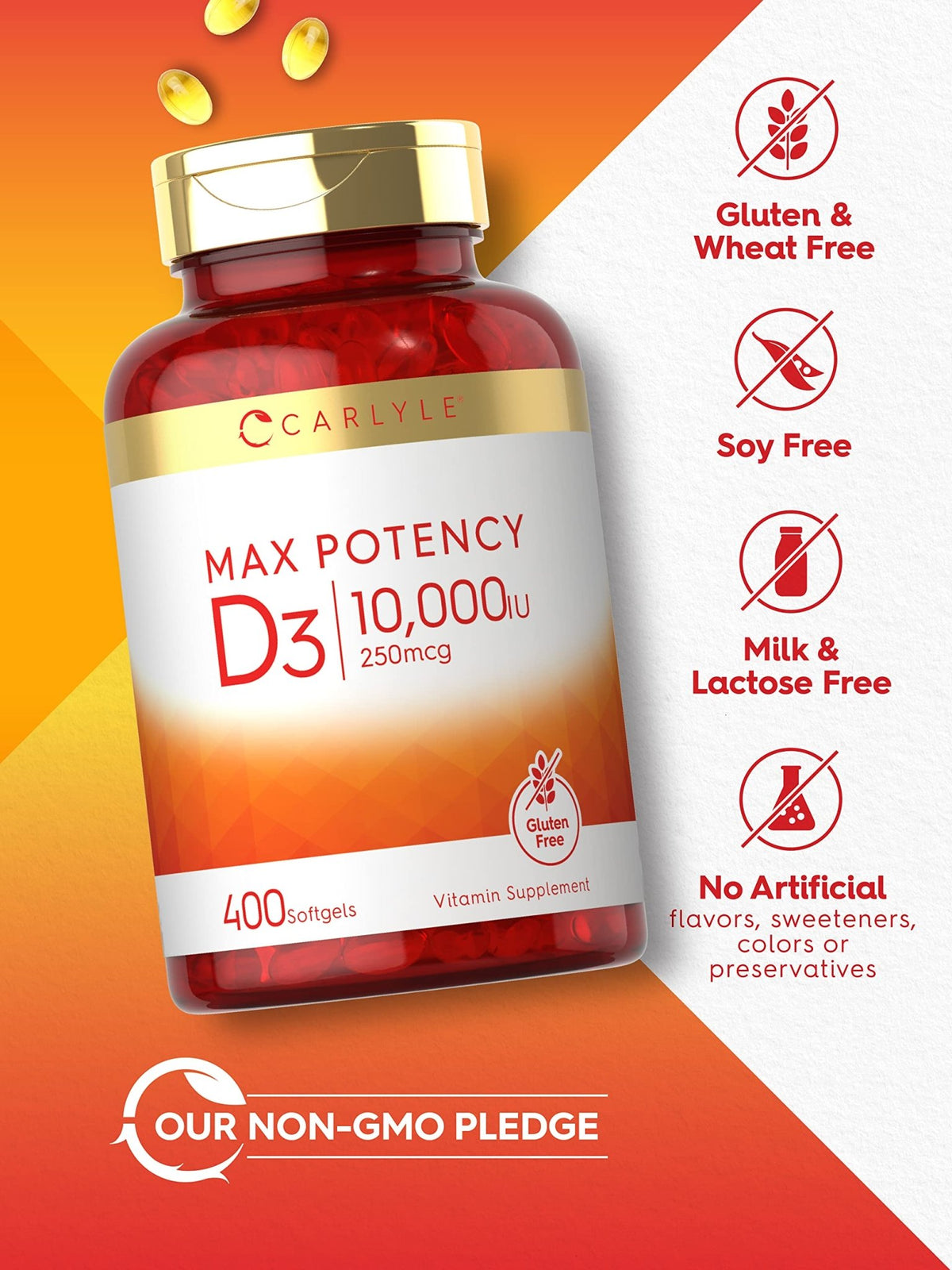 Carlyle Vitamin D 10000 IU 400 Softgels | Value Size | Max Potency | Non-GMO, Gluten Free Supplement - FENGGESTORE20