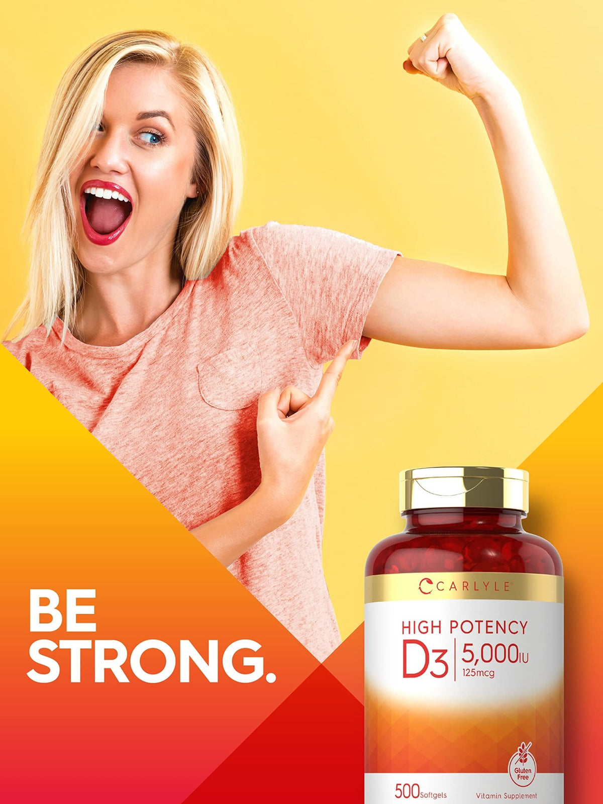 Carlyle Vitamin D3 5000 IU Softgels | 500 Count | Value Size | Non-GMO and Gluten Free Supplement | High Potency Formula | 125mcg - FENGGESTORE20