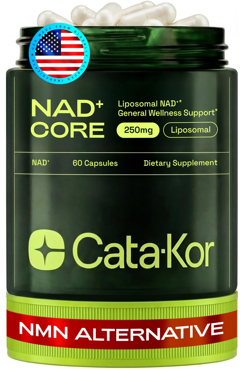 Cata-Kor NMN Supplement Alternative – Liposomal NAD+ Supplement - NAD CORE 30-Day Supply 60 Capsules - FENGGESTORE20