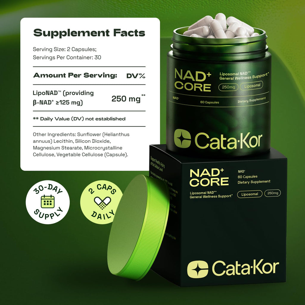 Cata-Kor NMN Supplement Alternative – Liposomal NAD+ Supplement - NAD CORE 30-Day Supply 60 Capsules - FENGGESTORE20