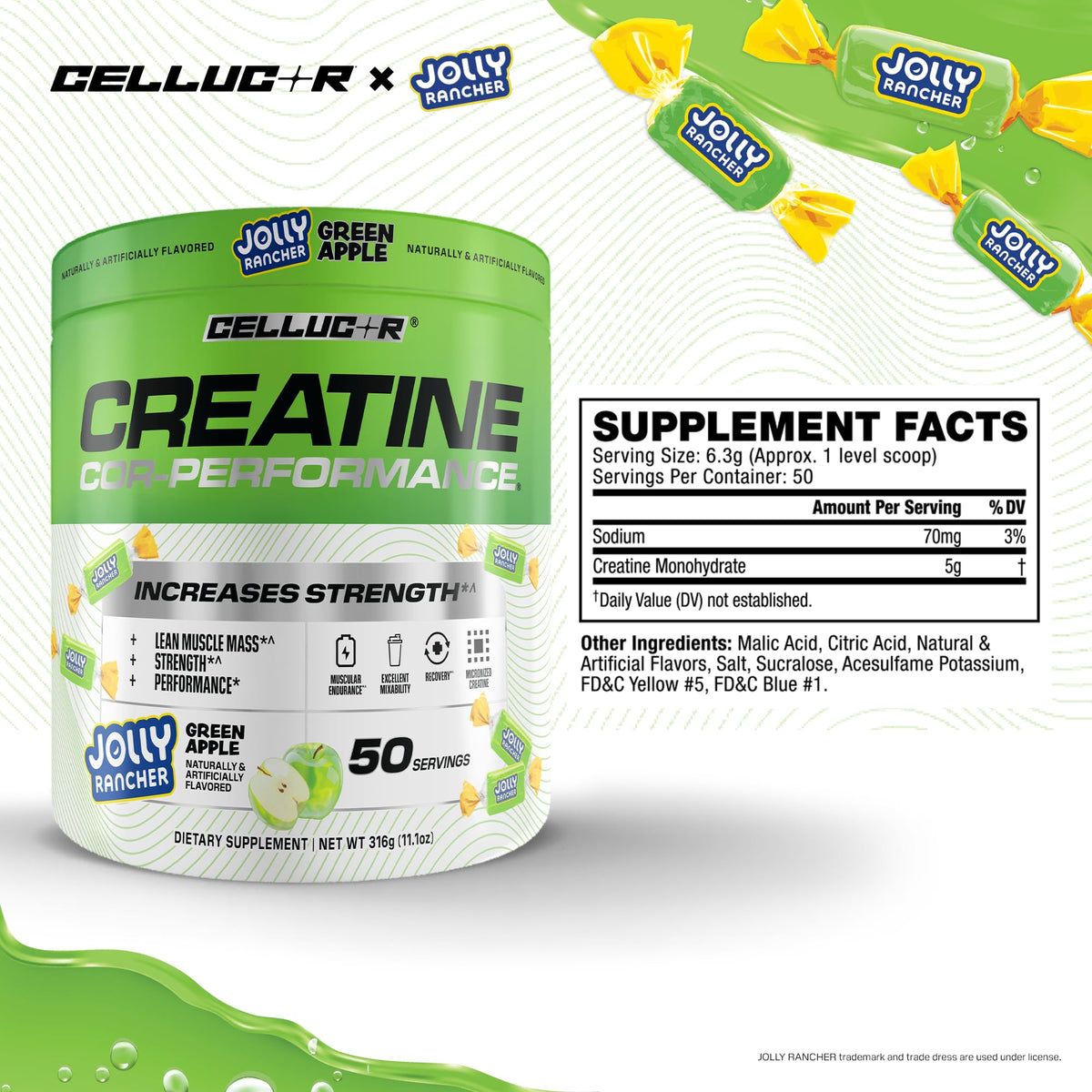 Cellucor Creatine Powder, Jolly Rancher Green Apple - Increases Strength, Lean Muscle Mass & Endurance, Micronized Creatine for Fast Absorption, - FENGGESTORE20