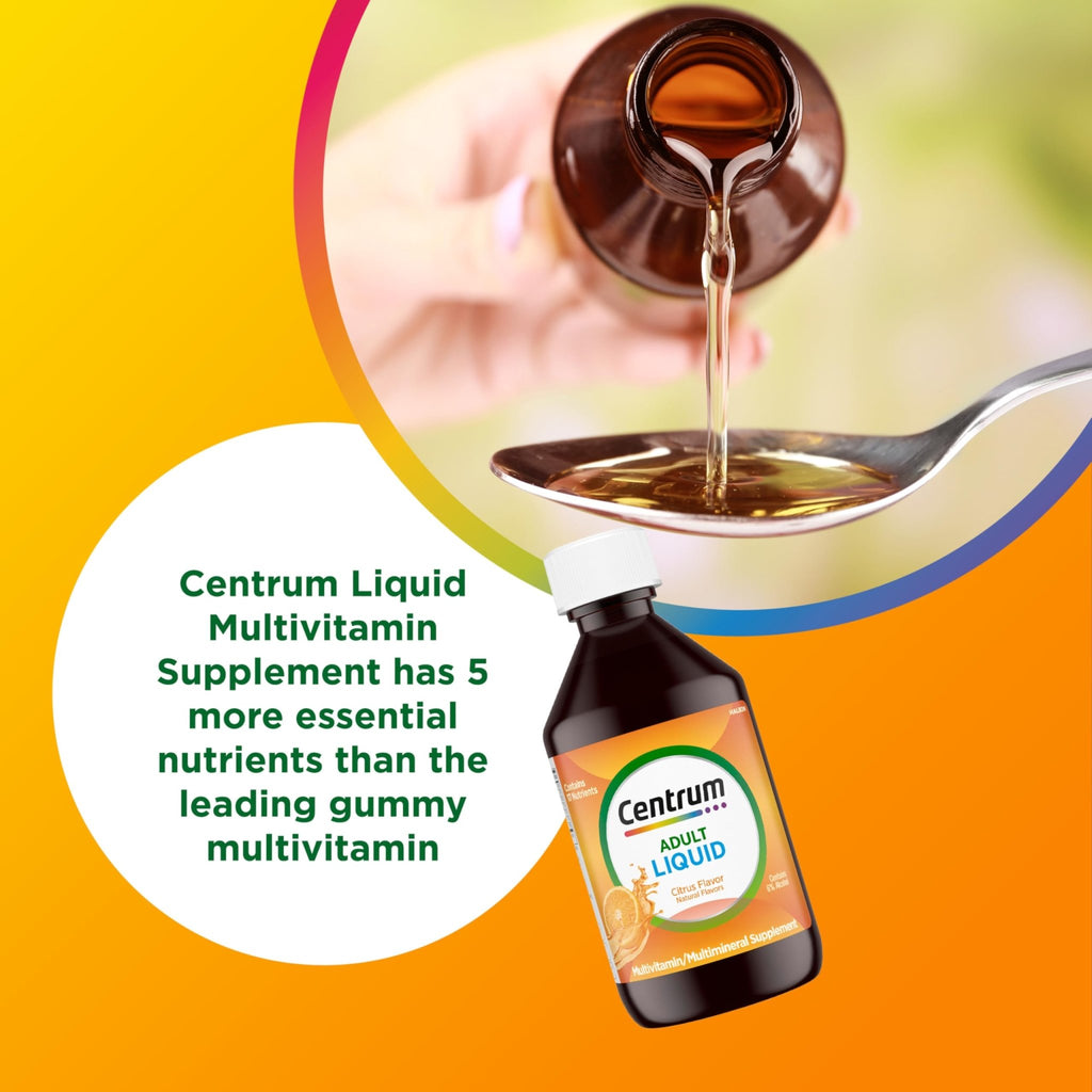 Centrum Liquid Multivitamin for Adults, Multivitamin/Multimineral Supplement with B Vitamins and Antioxidants, Citrus Flavor - 8 Fl Oz - FENGGESTORE20