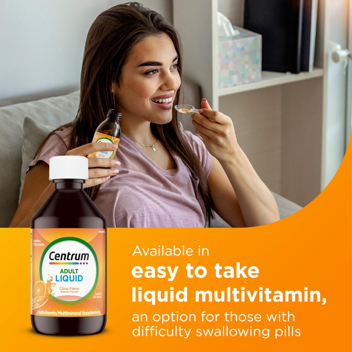 Centrum Liquid Multivitamin for Adults, Multivitamin/Multimineral Supplement with B Vitamins and Antioxidants, Citrus Flavor - 8 Fl Oz - FENGGESTORE20