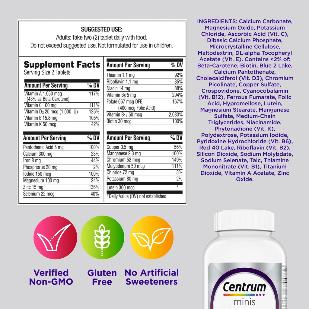 Centrum Minis Silver Women's Multivitamin for Women 50 Plus, Multimineral Supplement with Vitamin D3, B Vitamins, Non-GMO Ingredients - FENGGESTORE20