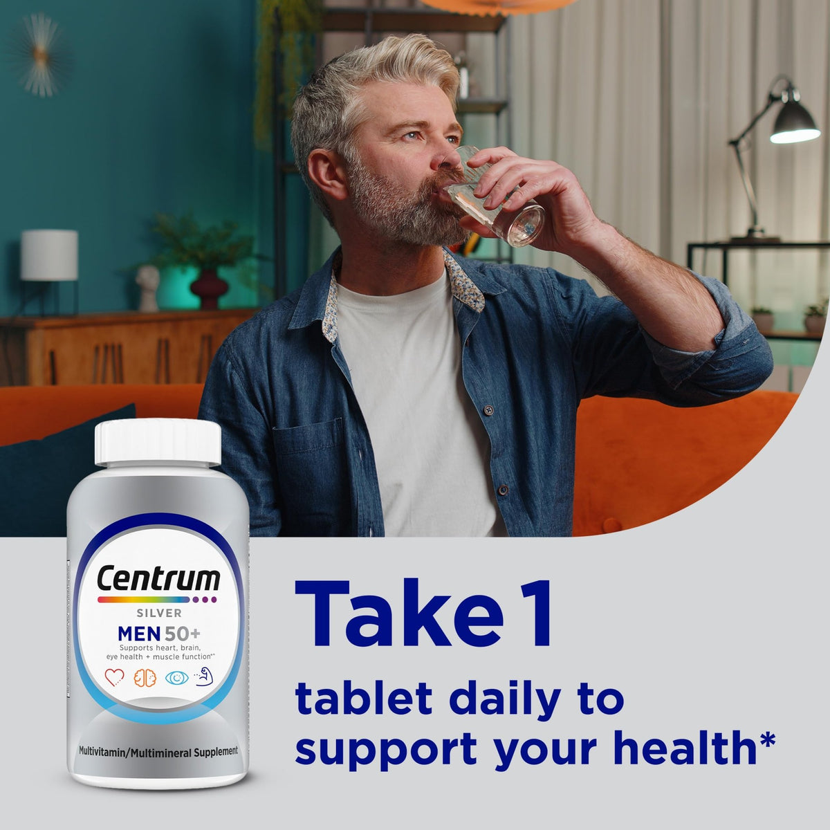 Centrum Silver Men's 50+ Multivitamin with Vitamin D3, B-Vitamins, Zinc for Memory and Cognition - 200 Tablets - FENGGESTORE20