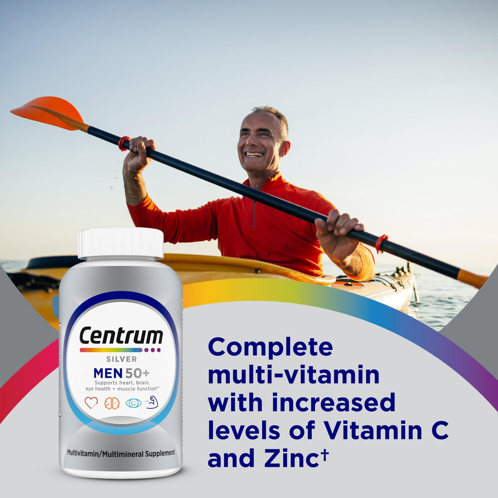 Centrum Silver Men's 50+ Multivitamin with Vitamin D3, B-Vitamins, Zinc for Memory and Cognition - 200 Tablets - FENGGESTORE20