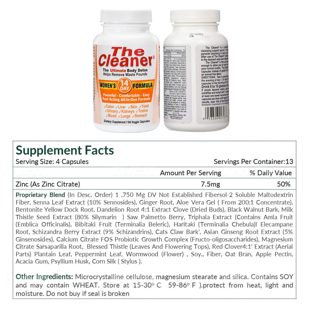 Century Systems The Cleaner Detox, Powerful 14-Day Complete Internal Cleansing Formula for Women, Support Digestive Health, 104 Vegetarian Capsules - FENGGESTORE20