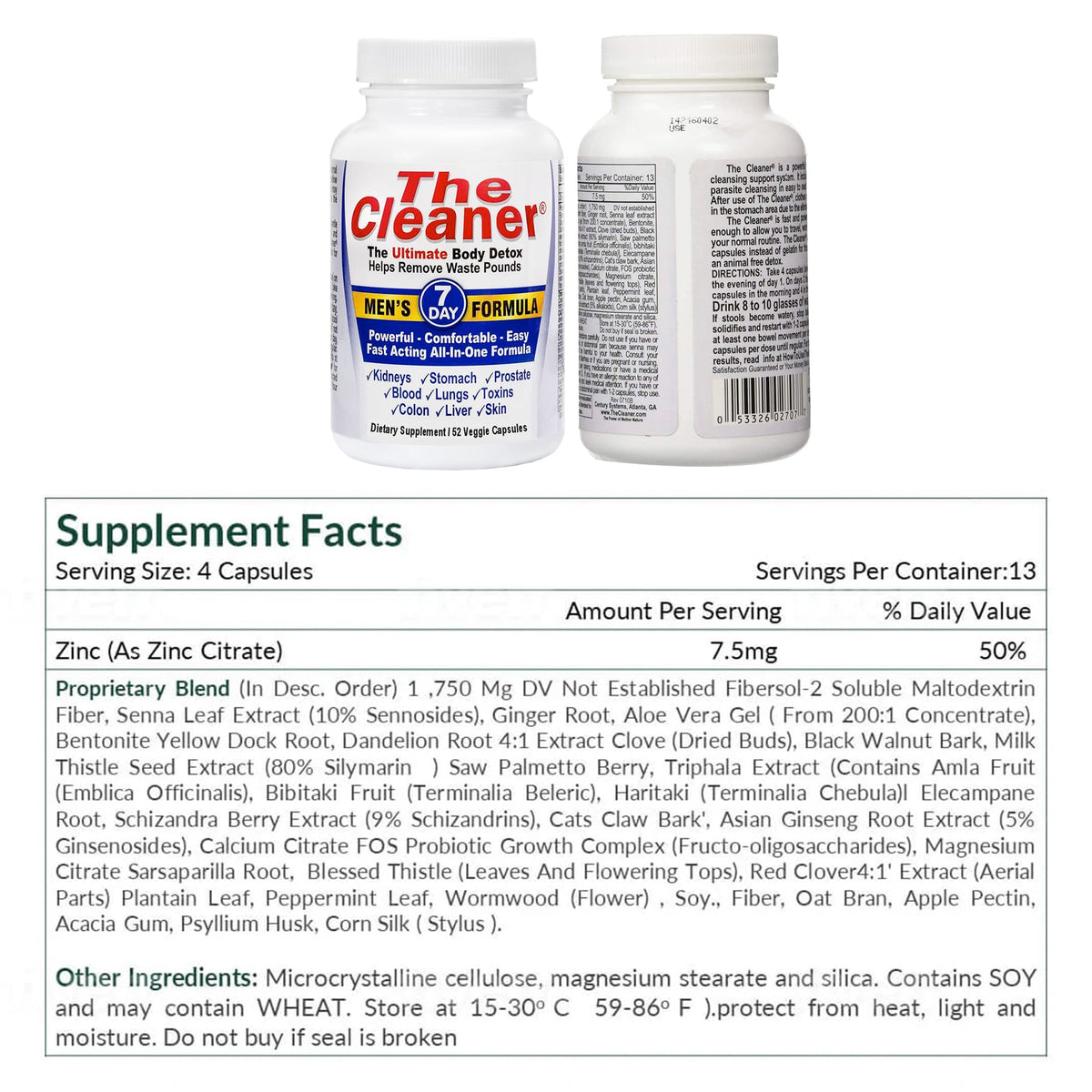 Century Systems The Cleaner Detox, Powerful 7-Day Complete Internal Cleansing Formula for Men, Support Digestive Health, 52 Vegetarian Capsules - FENGGESTORE20