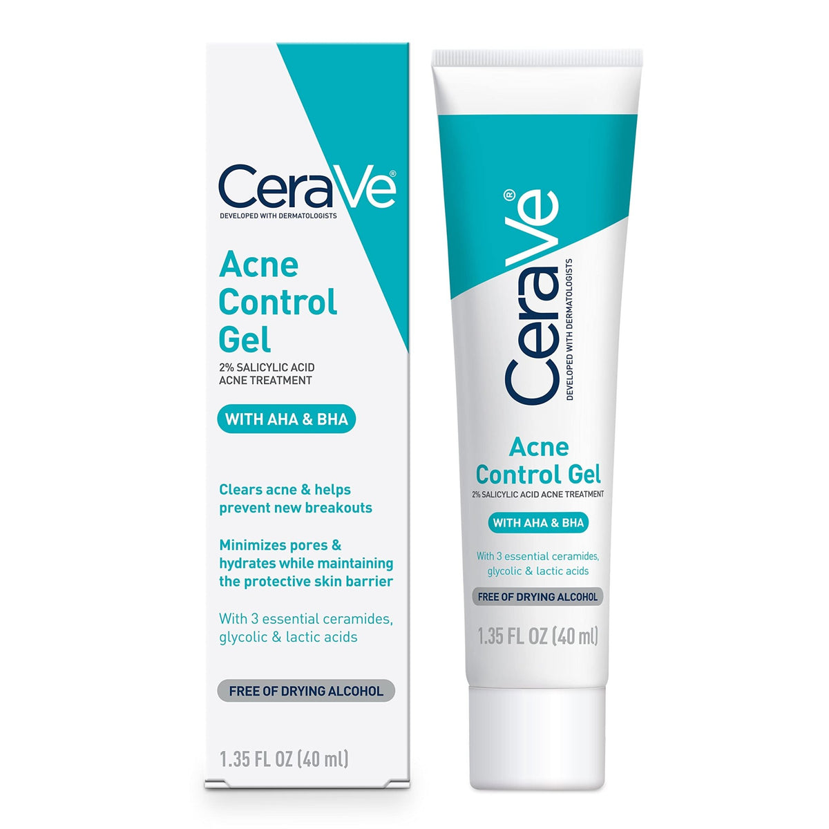 CeraVe Acne Control Gel, 2% Salicylic Acid Treatment With Glycolic Acid + Lactic Acids - FENGGESTORE20
