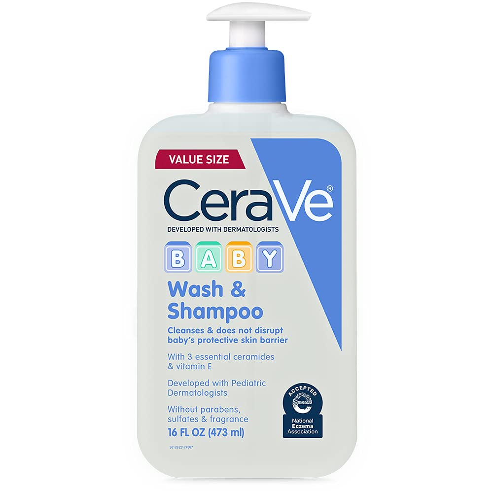 CeraVe Baby Wash & Shampoo, Tear-Free 2-in-1 Bath Wash for Hair & Skin, with Vitamin E, Fragrance-Free, Paraben-Free, Dye-Free, Phthalates-Free, Sulfate-Free, 16oz - FENGGESTORE20