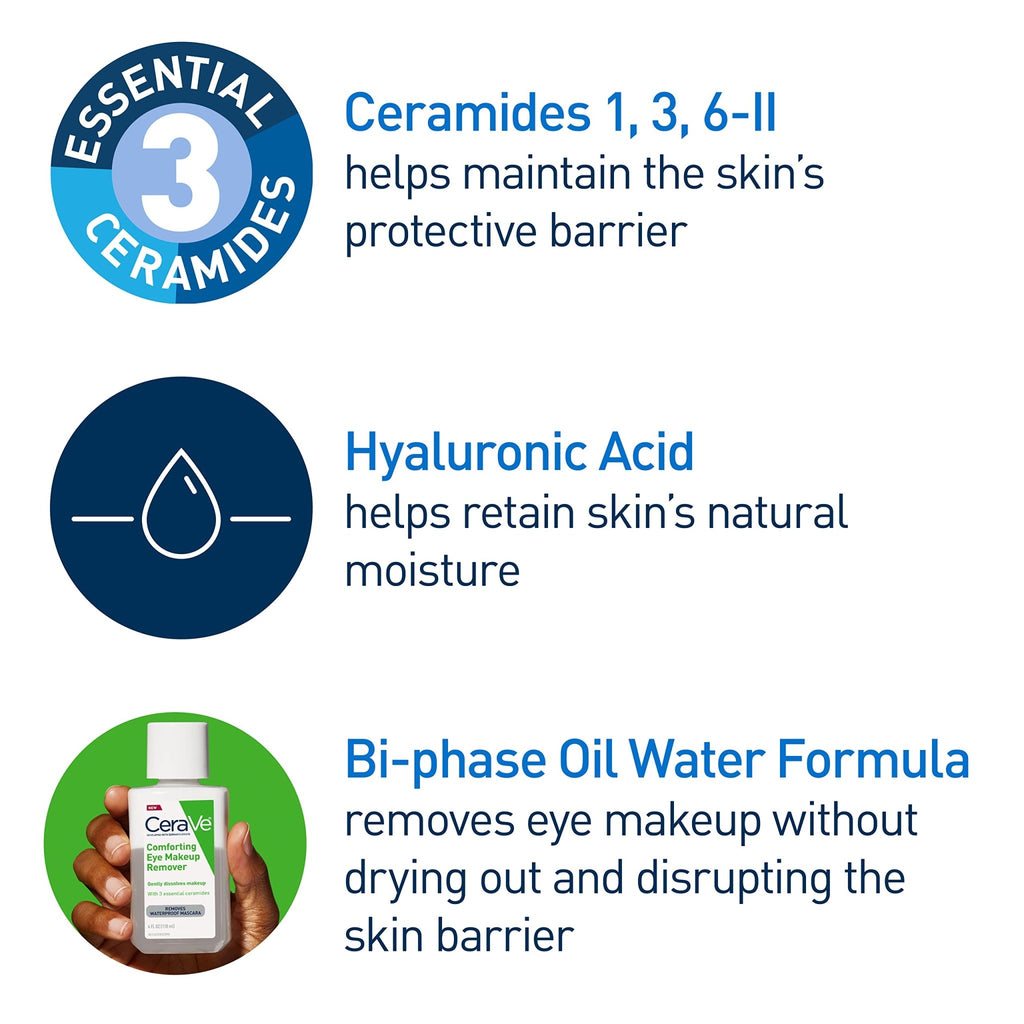 CeraVe Eye Makeup Remover with Hyaluronic Acid and Ceramides, Waterproof, Non-Comedogenic, Fragrance Free - FENGGESTORE20