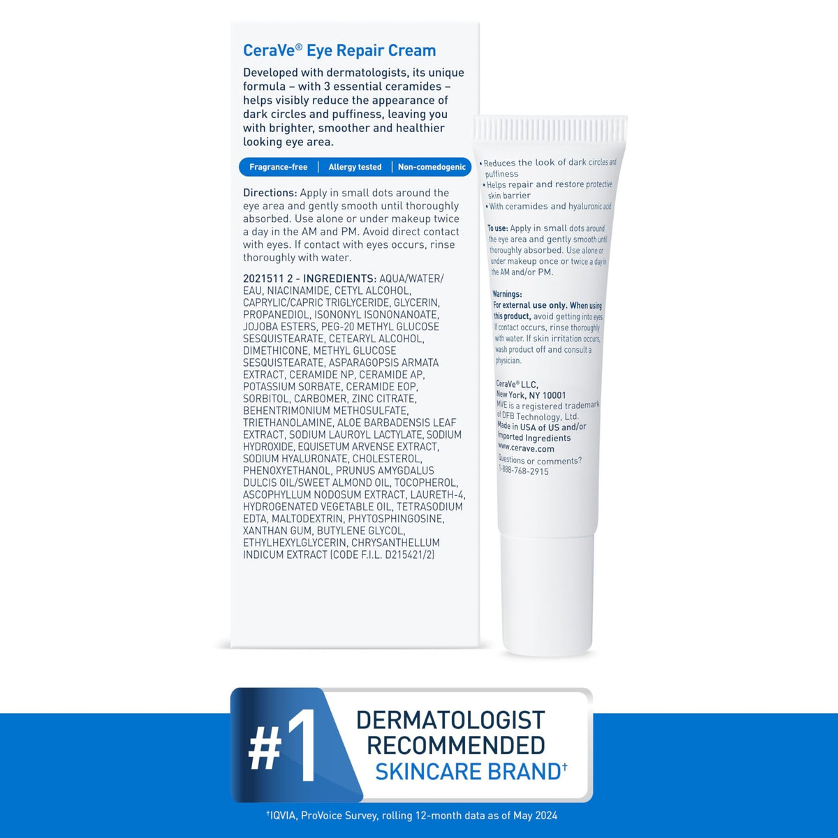 CeraVe Eye Repair Cream, Under Eye Cream For Puffiness And Bags Under Eyes, Hyaluronic Acid + Niacinamide - FENGGESTORE20