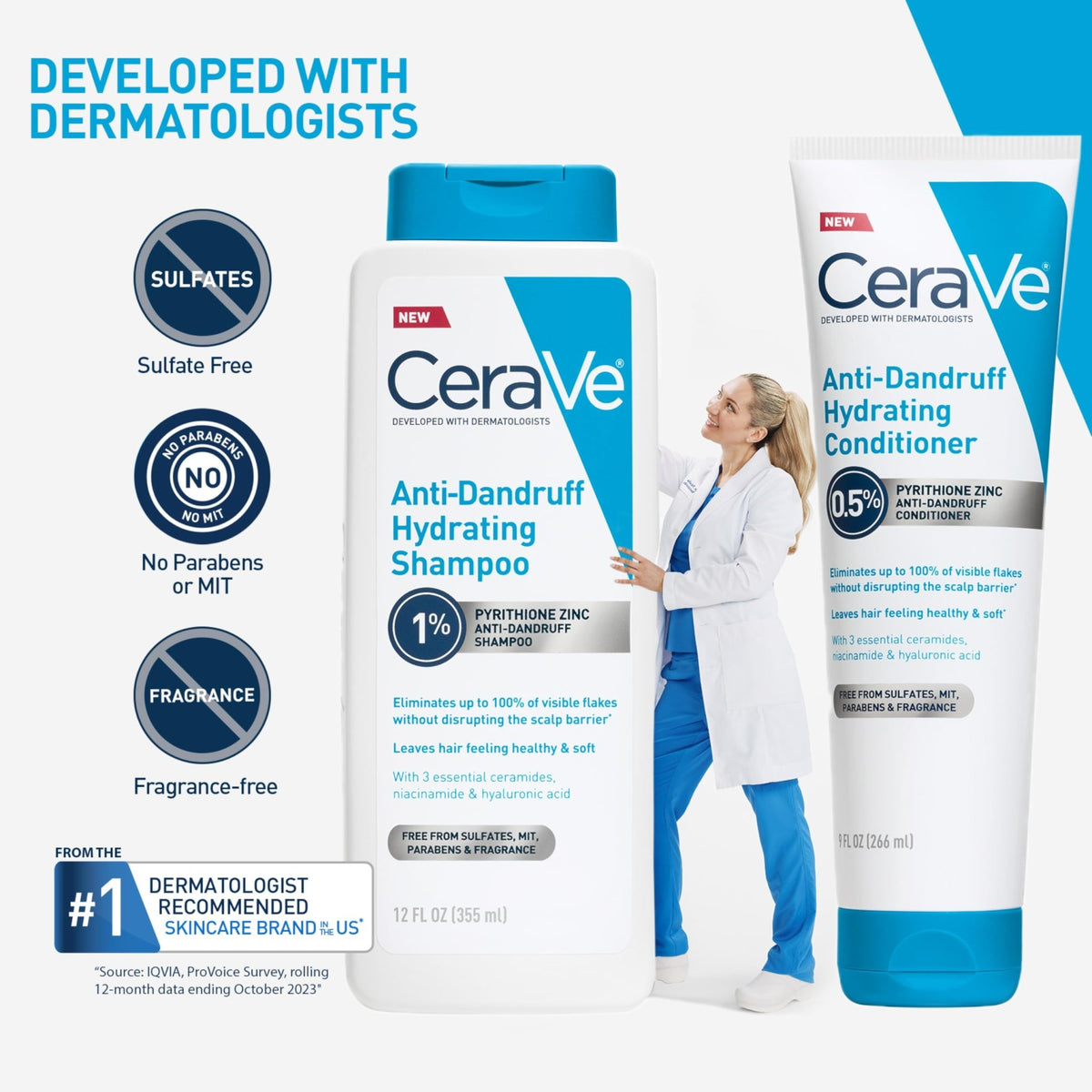 CeraVe Hydrating Anti Dandruff Shampoo, 1% Pyrithione Zinc Dandruff Treatment With Ceramides, Niacinamide & Hyaluronic Acid, Helps Eliminate Flakes - FENGGESTORE20