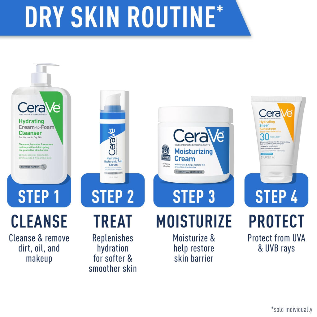 CeraVe Hydrating Cream To Foam Cleanser, Makeup Remover Face Wash For Dry Skin - FENGGESTORE20