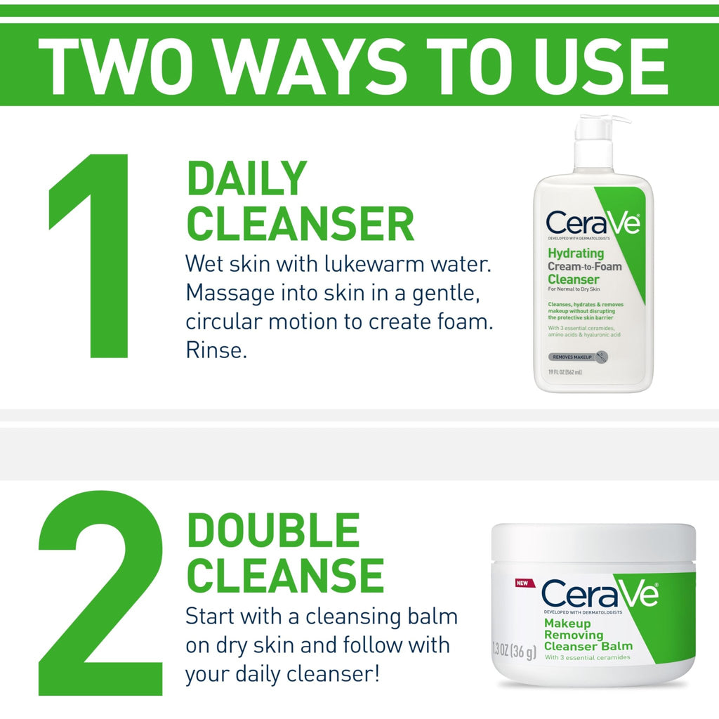 CeraVe Hydrating Cream To Foam Cleanser, Makeup Remover Face Wash For Dry Skin - FENGGESTORE20