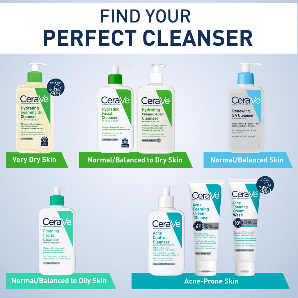 CeraVe Hydrating Cream To Foam Cleanser, Makeup Remover Face Wash For Dry Skin - FENGGESTORE20