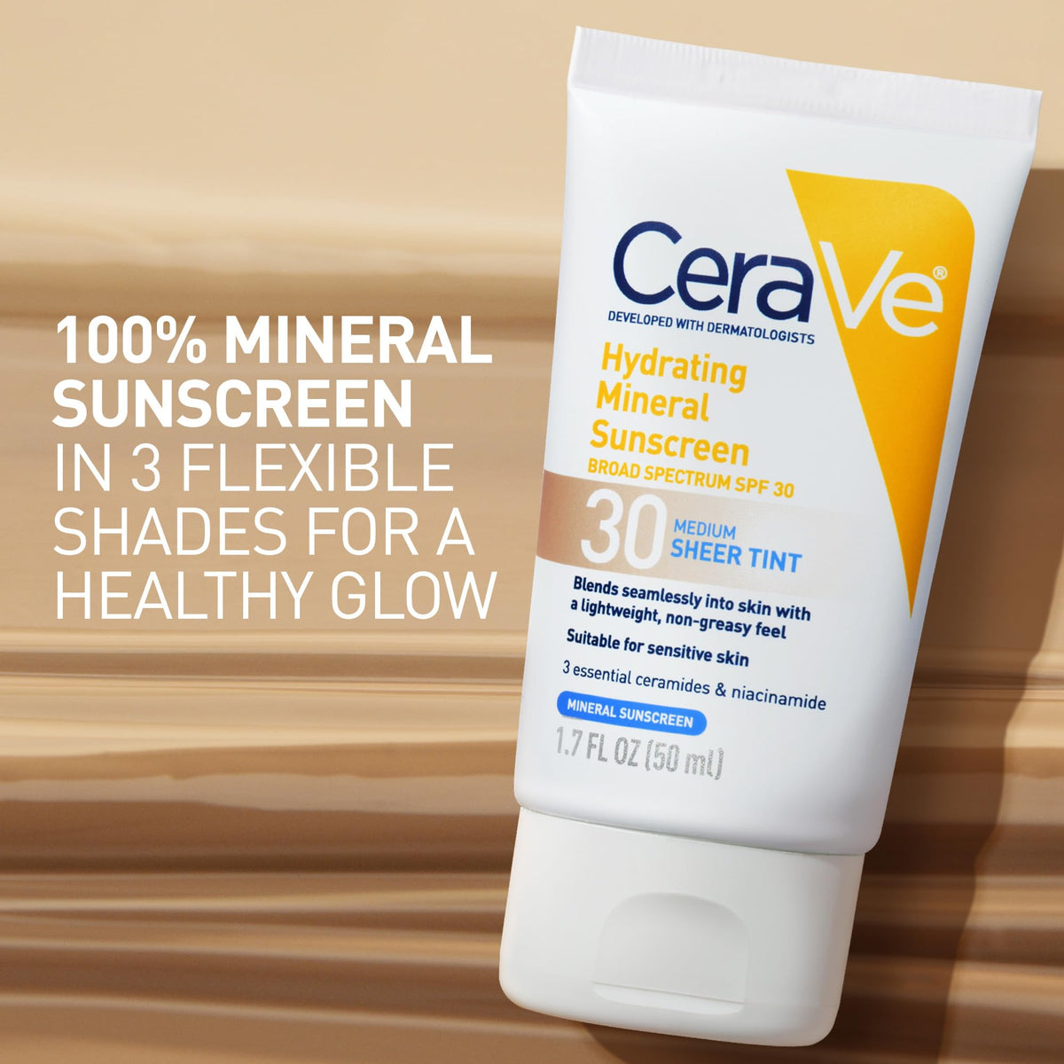 CeraVe Hydrating Mineral Sunscreen SPF 30 with Sheer Tint, Tinted Mineral Sunscreen with Zinc Oxide & Titanium Dioxide - FENGGESTORE20