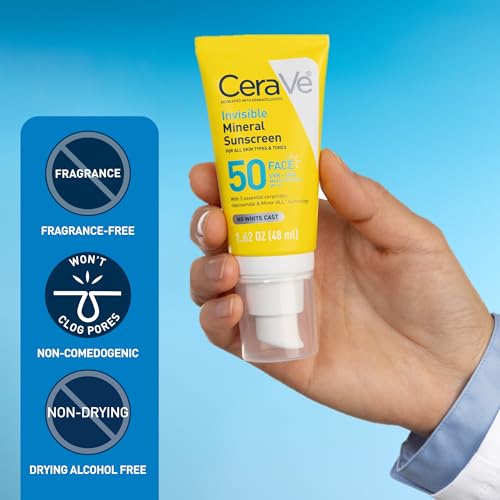 CeraVe Invisible Mineral Sunscreen SPF 50, Face Sunscreen for Sensitive Skin With Zinc Oxide & Titanium Dioxide, Vitamin E - FENGGESTORE20