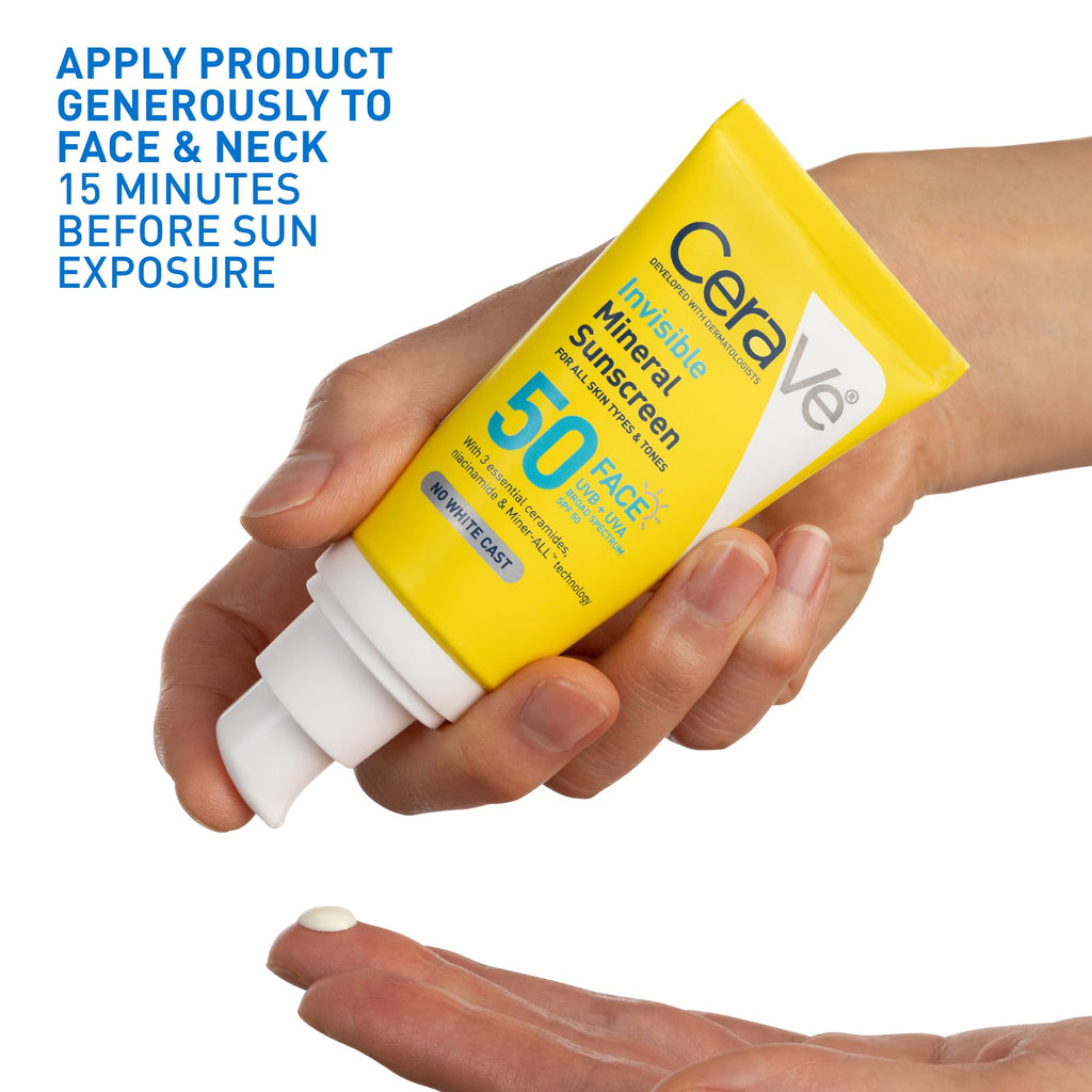 CeraVe Invisible Mineral Sunscreen SPF 50, Face Sunscreen for Sensitive Skin With Zinc Oxide & Titanium Dioxide, Vitamin E - FENGGESTORE20
