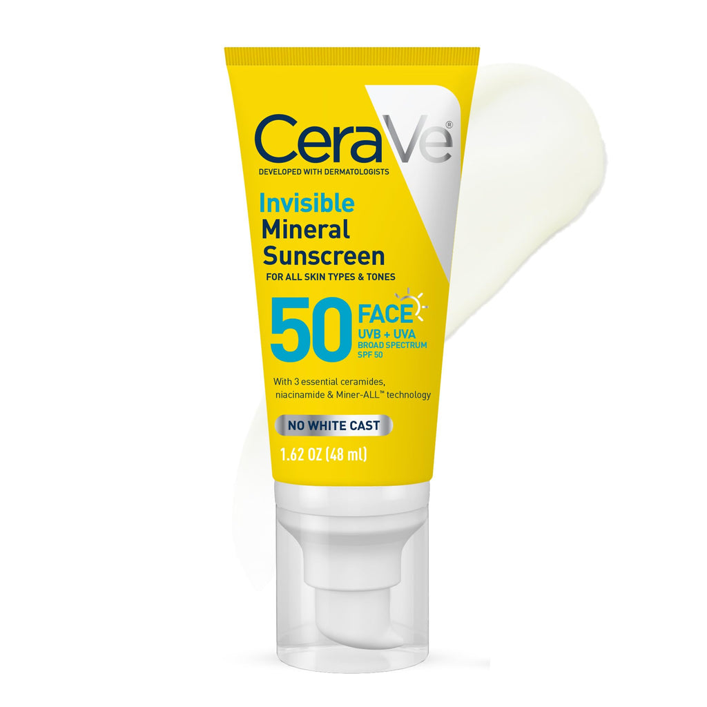 CeraVe Invisible Mineral Sunscreen SPF 50, Face Sunscreen for Sensitive Skin With Zinc Oxide & Titanium Dioxide, Vitamin E - FENGGESTORE20