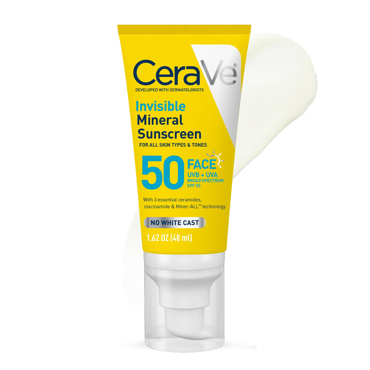CeraVe Invisible Mineral Sunscreen SPF 50, Face Sunscreen for Sensitive Skin With Zinc Oxide & Titanium Dioxide, Vitamin E - FENGGESTORE20