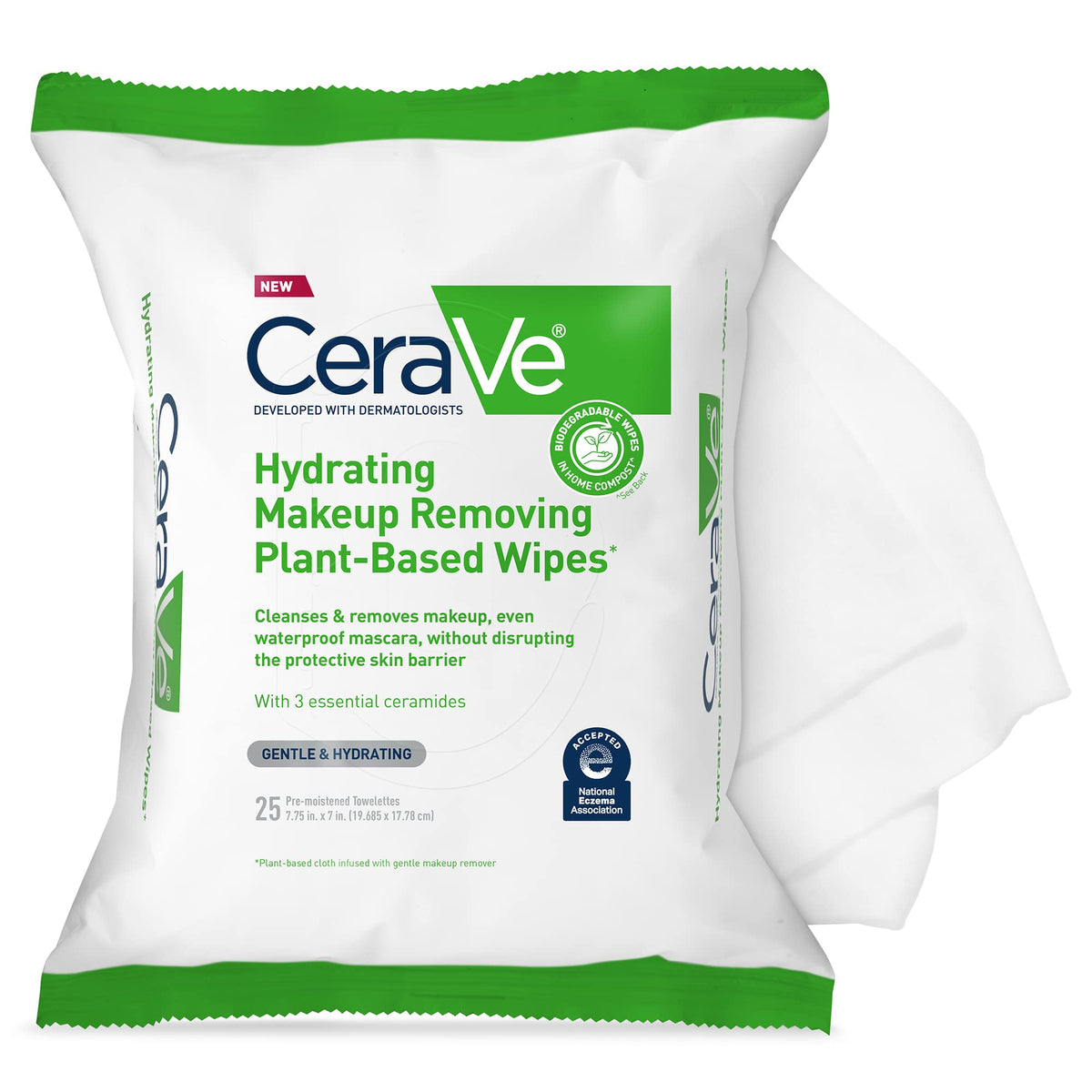 CeraVe Makeup Remover Wipes, Plant Based Face Wipes, Biodegradable in Compost, Waterless Face Wash, Travel Essentials for Women - FENGGESTORE20