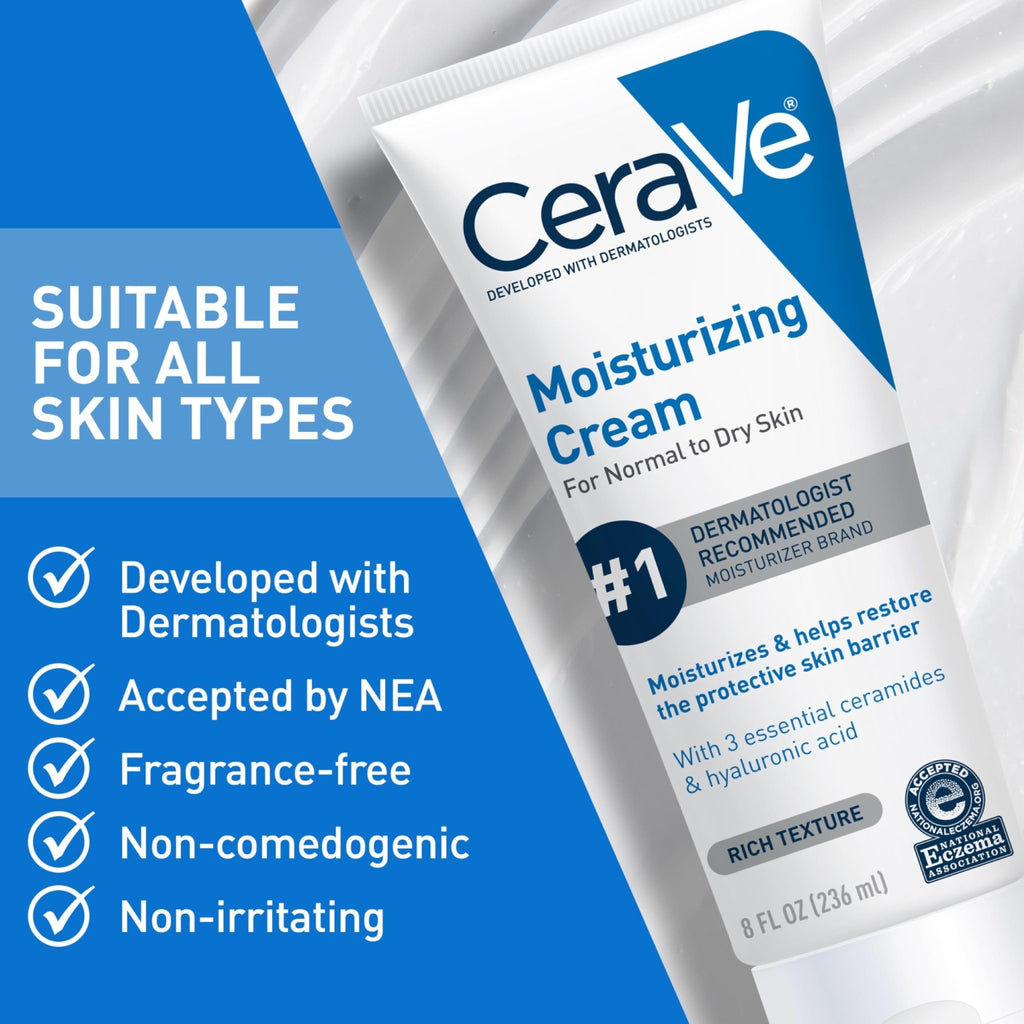 CeraVe Moisturizing Cream, Face Body Moisturizer, Normal to Dry Skin, 8 Fl Oz - FENGGESTORE20