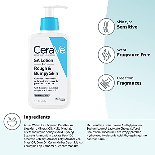 CeraVe SA Lotion for Rough & Bumpy Skin, Vitamin D, Hyaluronic Acid, Lactic Acid & Salicylic Acid Lotion - FENGGESTORE20